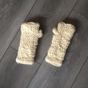Crochet wool fingerless mittens